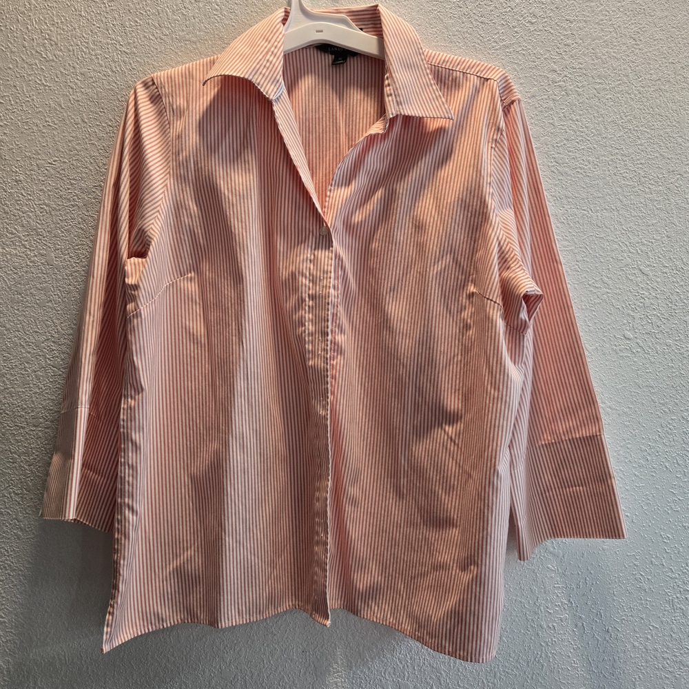 Lands' End‎ Coral Striped Oxford Shirt